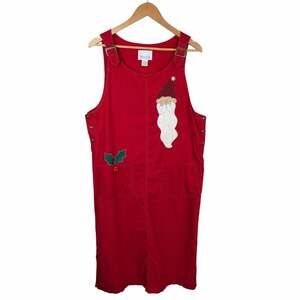 Westbound Womens Corduroy Jumper Dress Midi Size L Red Santa Appliqué Christmas